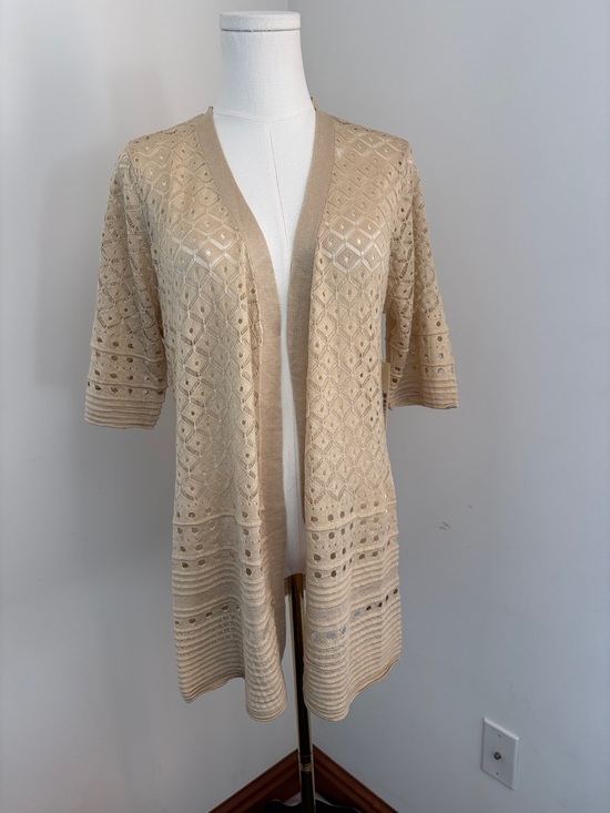 Cyrus Sweaters - Cyrus Beige Open-Knit Short Sleeve Cardigan